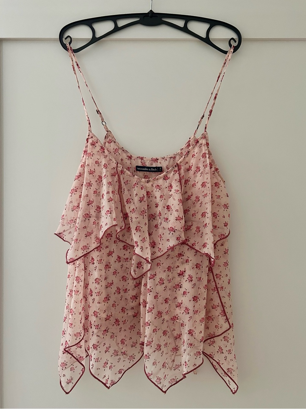 Abercrombie & Fitch Pink Floral Ruffle Handkerchief Camisole